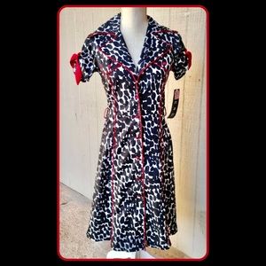NEW Retro Rockabilly Animal Print Button Short-Sleeve Midi Shirt Dress XS/Size 3